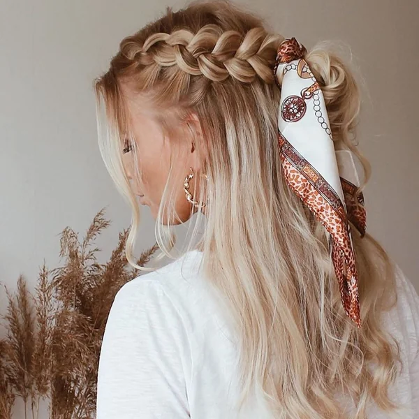 Dutch Braid Half-Up with Silk Scarf