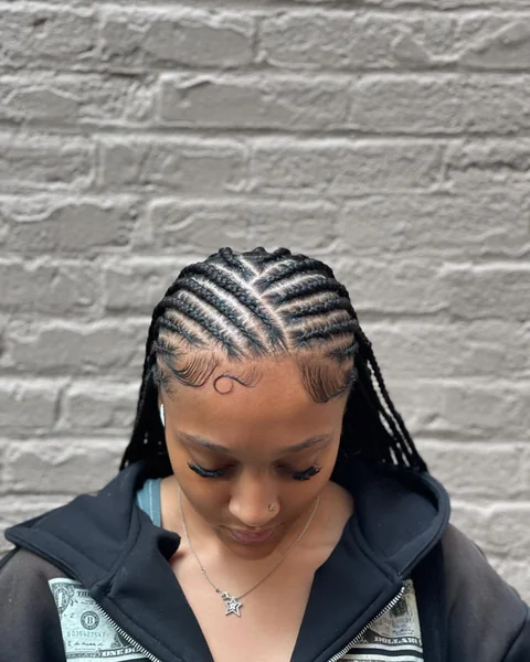 Middle Part Fulani Braids with Feed-In Cornrows