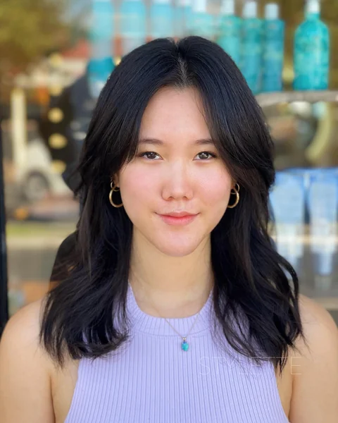 Asian Middle Part Wavy Black Hair