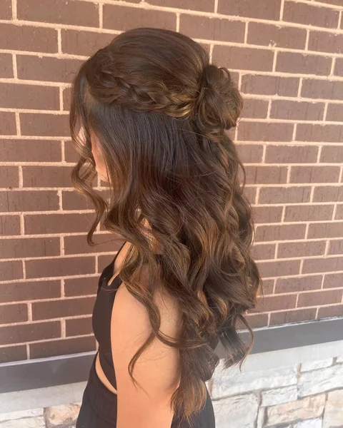 Braided Crown Half Up with Loose Curls