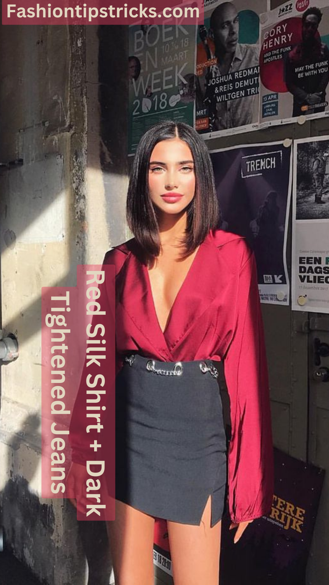 Red Silk Shirt + Dark Tightened Jeans Red Silk Shirt + Dark Tightened Jeans