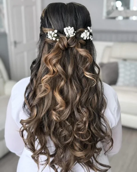 Half Up with Baby's Breath and Long Curls