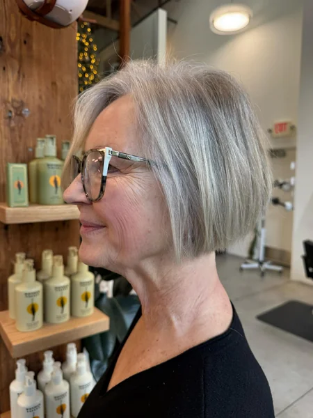 Short Grey Bob with Glasses