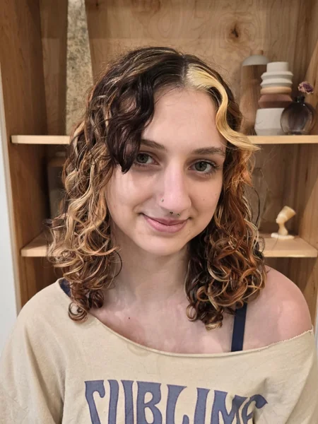 Short Curly Calico Hair with Dark Brown and Blonde