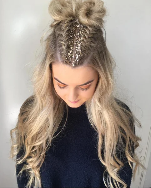Glitter Dutch Braid into Top Knot