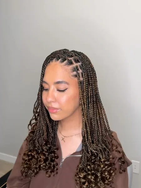 Medium Brown Knotless Braids with Curly Ends