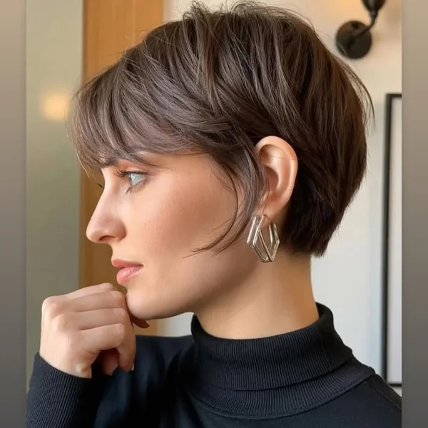 Tapered Brunette Pixie with Sweeping Side Layers
