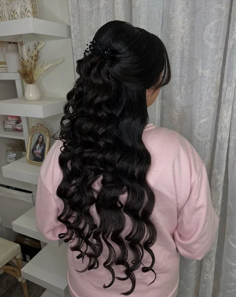 Black Hair Half Up with Embellished Clip