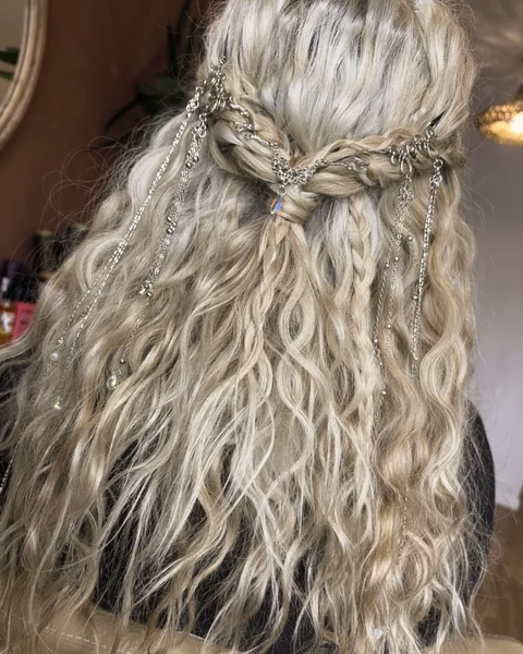 Braided Half-Up with Draped Chain Jewelry