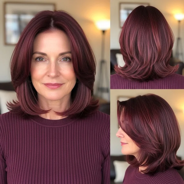 Burgundy Layered Bob