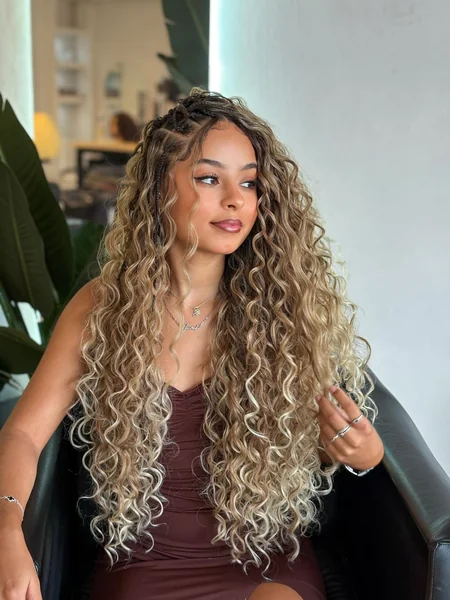 Braided Crown into Curly Ombre Ends