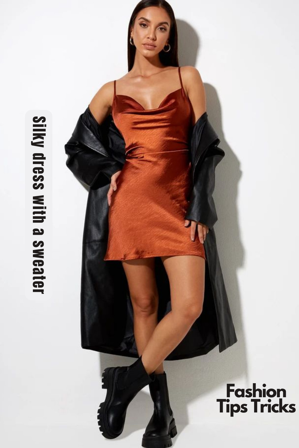 Silky dress with a sweater Silky dress with a sweater
