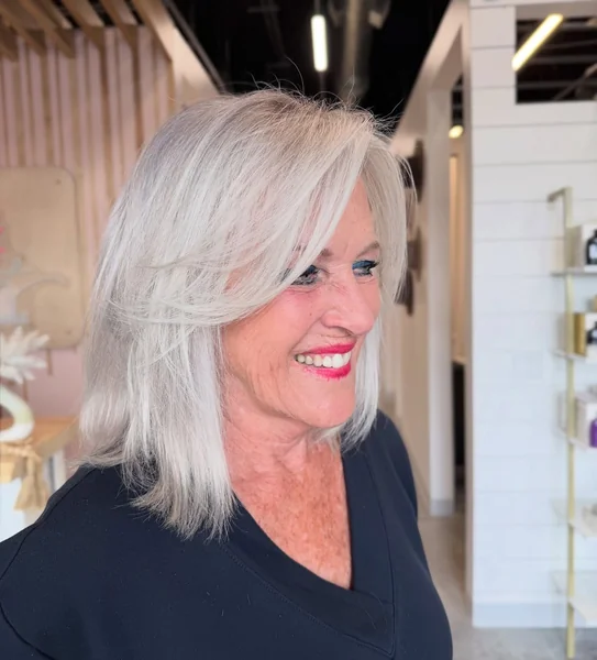 White-Grey Layered Lob with Side Sweep
