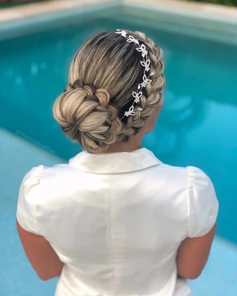 Full Braided Updo with Crystal Headband