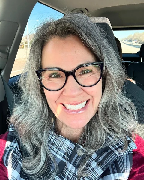 Wavy Grey Medium Hair with Glasses