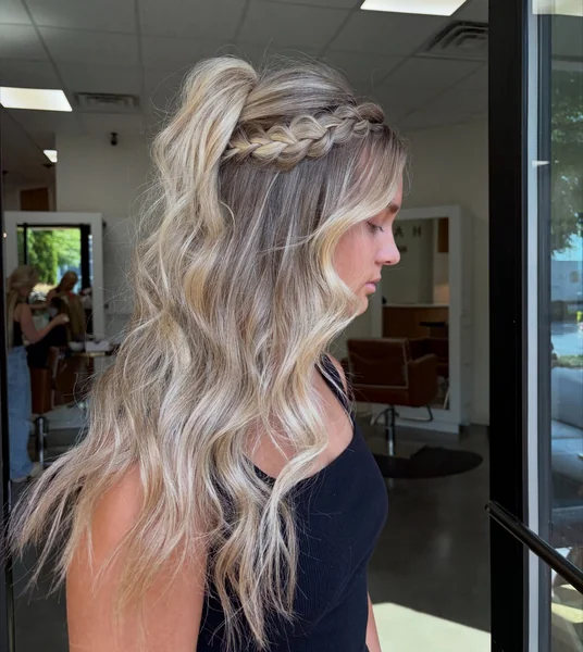 Braided Headband Half Up on Blonde Hair