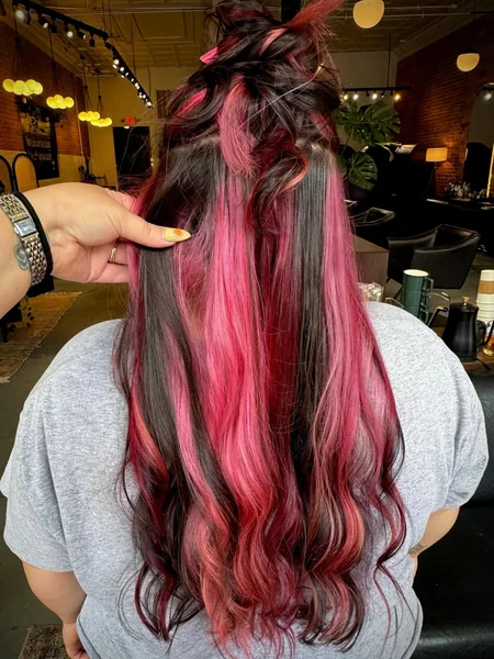 Calico Pink Hair with Black Base & Bold Highlights