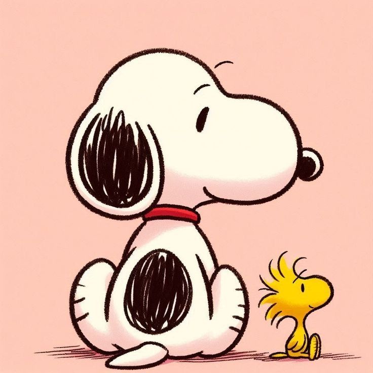 This may contain: a cartoon dog is sitting next to a small yellow bird