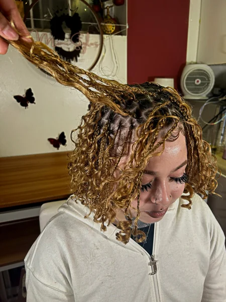 Short Honey-Gold Boho Braids with Curly Ends