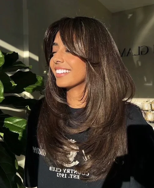 Long Hairstyle with Side-Swept Bangs