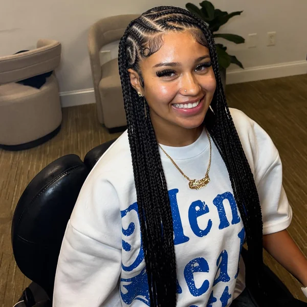 Long Fulani Braids with Clean Middle Part
