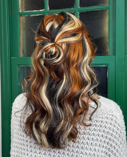 Calico Hair with Copper & Blonde on Curly Half-Up