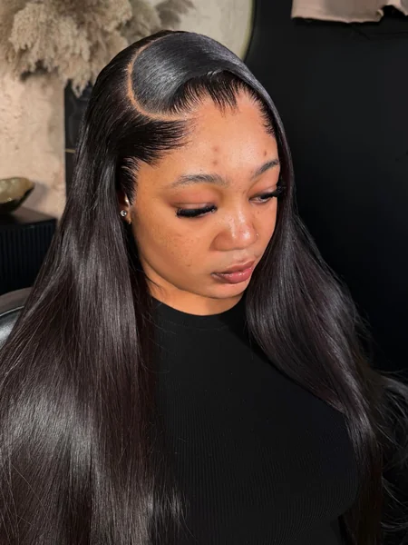 Black Straight Frontal Wig with Side Part