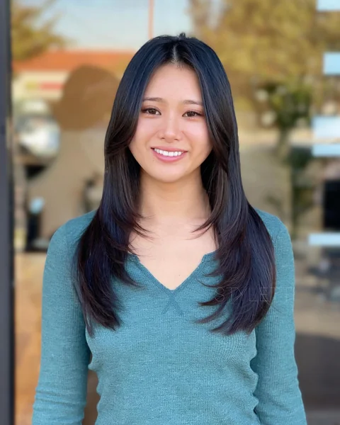 Asian Middle Part Long Straight Layers