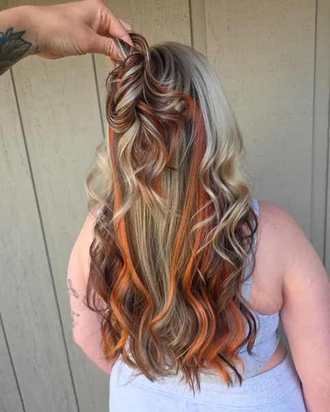 Orange Calico Hair with Blonde & Brown on Long Waves