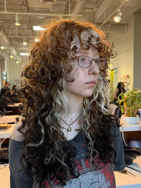 Long Curly Calico Hair with Ginger, Dark Brown, and Blonde