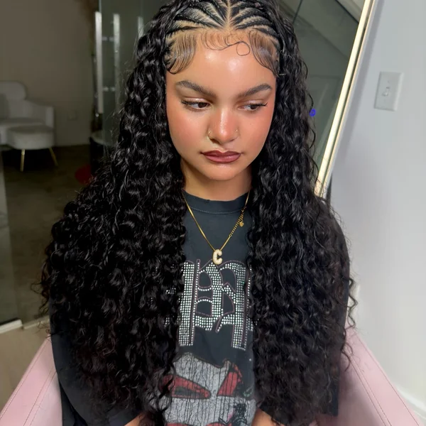 Cornrow Top with Long Curly Weave