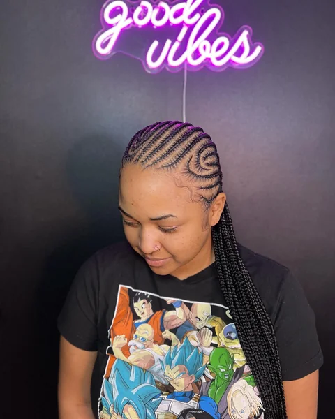 Creative Spiral Cornrow with Purple Accents