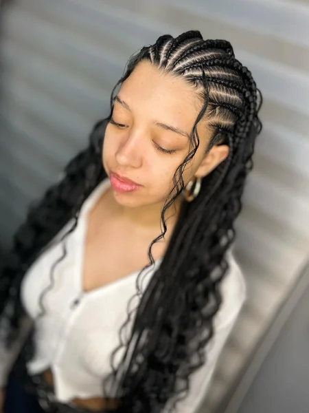 Side Part Fulani Braids with Boho Curly Ends