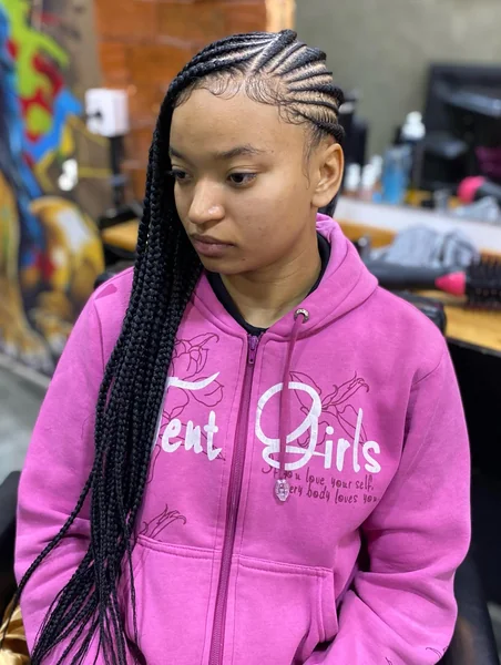 Long Side-Swept Lemonade Braids for Young Women