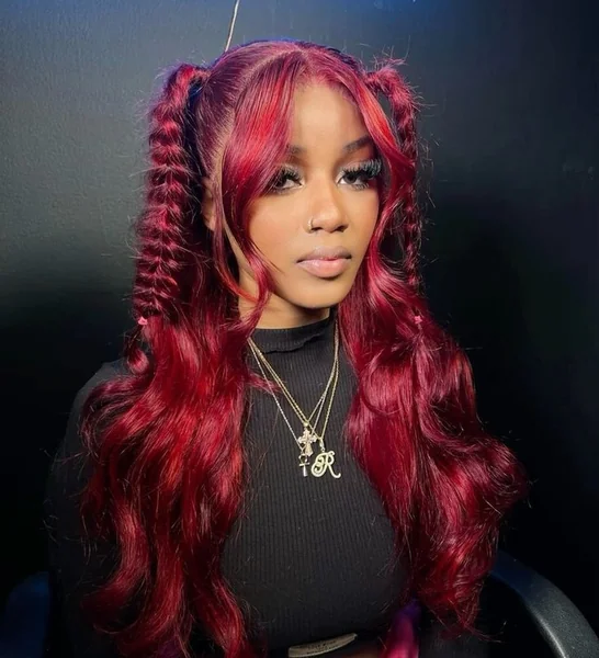 Red Wig with Double Braided Ponytails