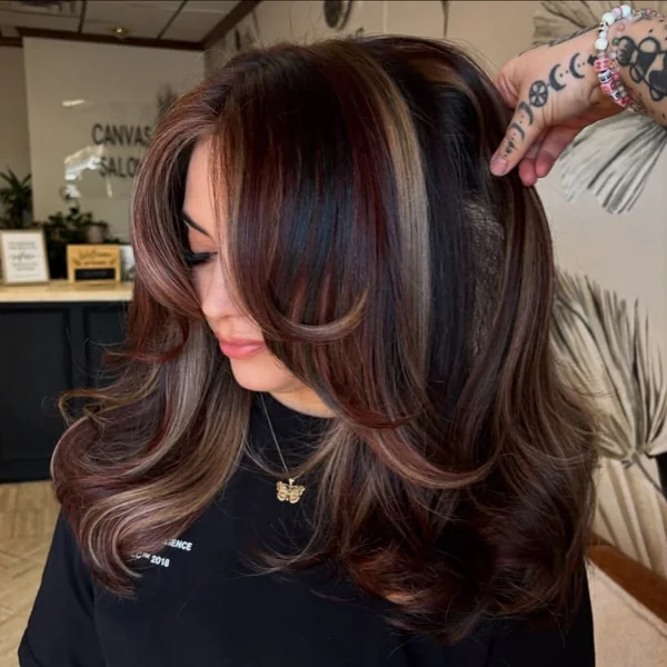 Soft Calico Hair Color on Dark Brown with Subtle Tones