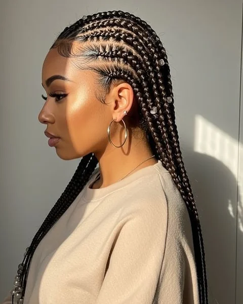 Long Stitch Cornrows with Beads