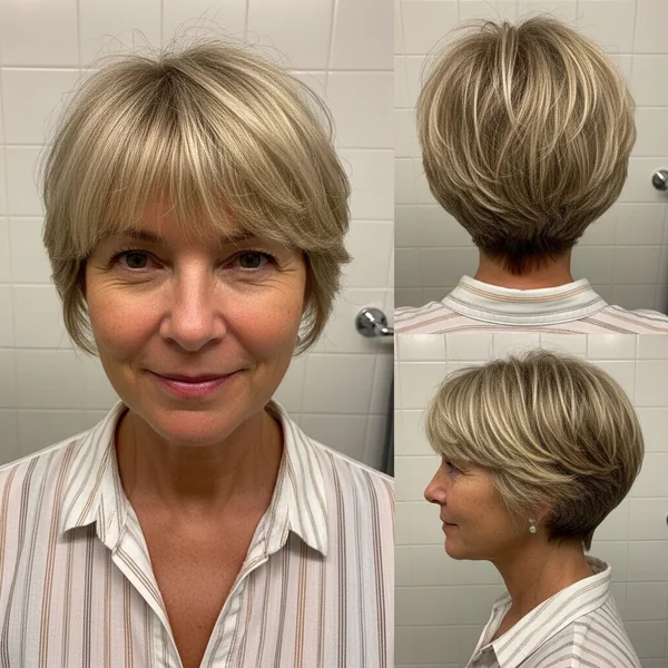 Honey Blonde Pixie with Choppy Bangs