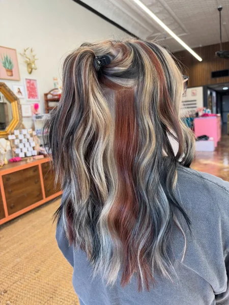 Calico Hair Color Hairstyles with Blonde & Red Stripe