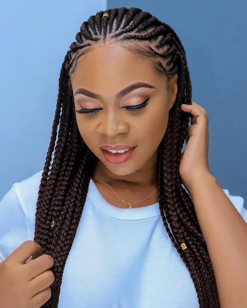 Cornrow Braids into Long Burgundy Box Braids