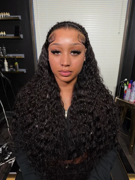 Black Water Wave Wig with Braided Perimeter