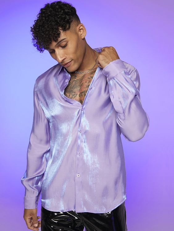 Purple satin shirt men Purple satin shirt men