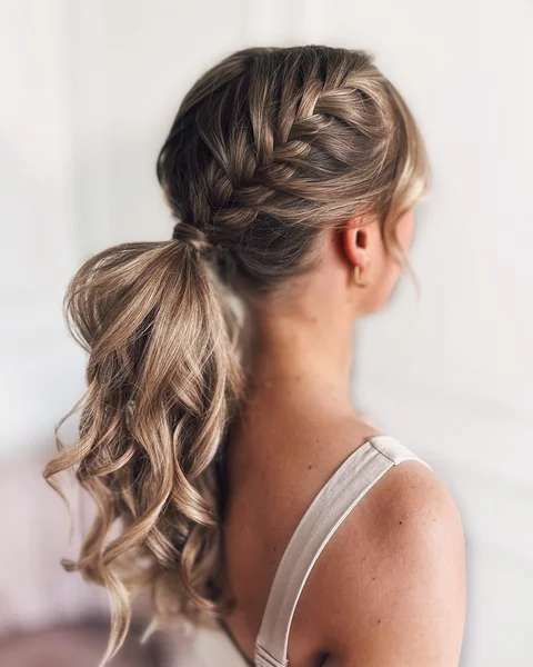 Fishtail Braid into Low Curly Ponytail