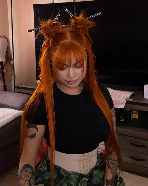 Orange Ginger Wig in Space Buns
