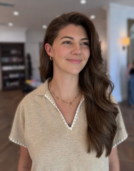 Deep Side Part Long Brunette Waves