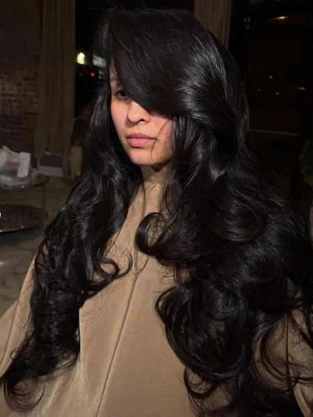 Side Part Long Black Curly Hair