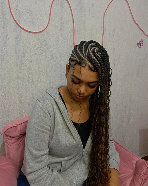 Side-Swept Ombre Lemonade Braids with Boho Curls