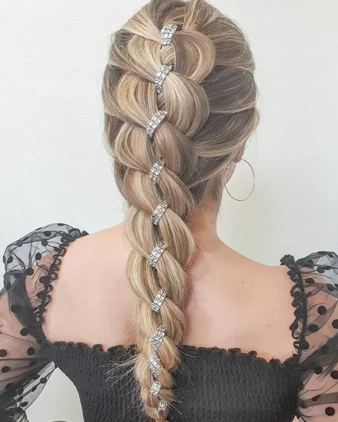 Pull-Through Braid with Rhinestone Chain