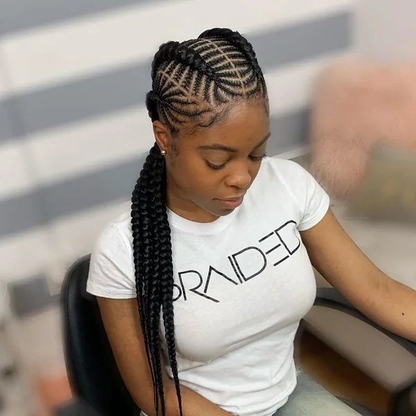Geometric Fishbone Cornrow Ponytail
