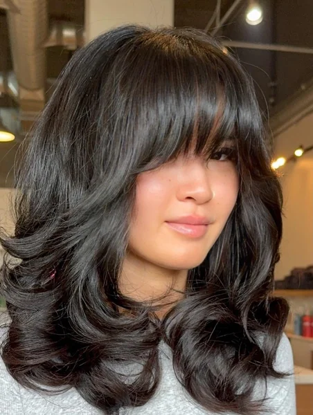 Medium Dark Hair with Layered Side Bangs